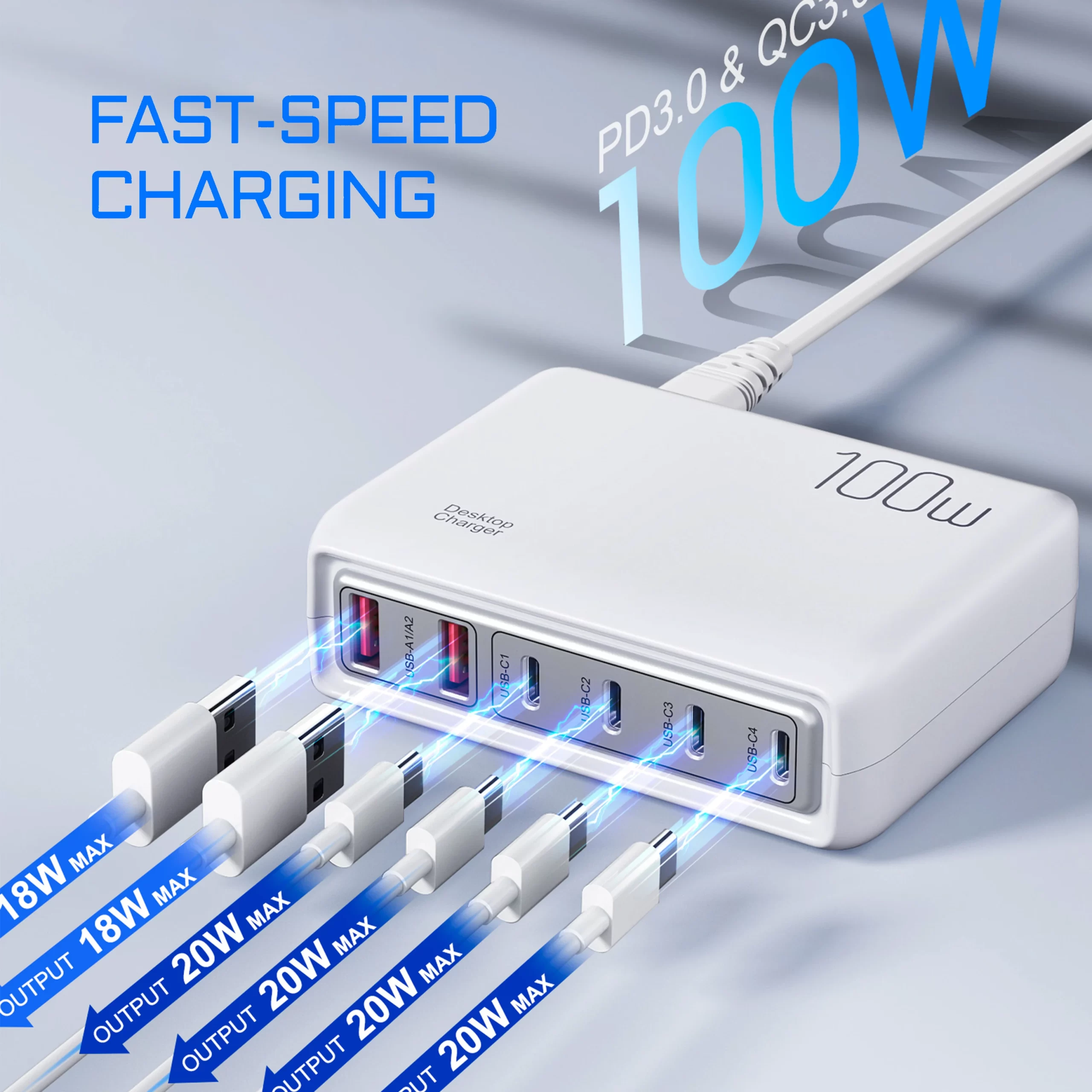 Estación de carga rápida con 6 puertos