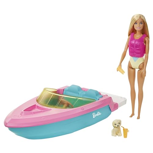 Barbie con Barco, Muñeca con bañador y barco de juguete para el...