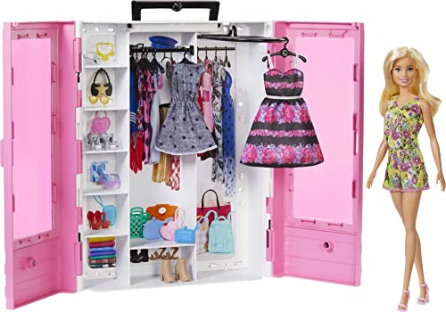 Barbie Fashionista Armario portable con muñeca incluida, ropa, complementos y accesorios de...