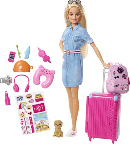 Barbie Muñeca Viajera - Conjunto de Viaje con Maleta Rosa y Perro...