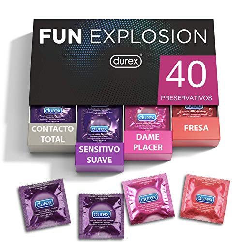 Durex Preservativos Mixtos Fun Explosion Sabor Fresa, Dame Placer, Sensitivo Suave y...