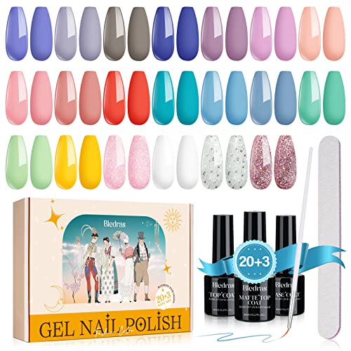 Esmalte Semipermanente, Bledras 23Pcs Kit Esmalte Uñas Semipermanente con 20 Pintauñas, Capa...