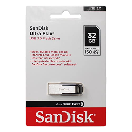 SanDisk 126905 Ultra Flair 32 GB USB 3.0 Flash Drive, Upto 150MB/s...