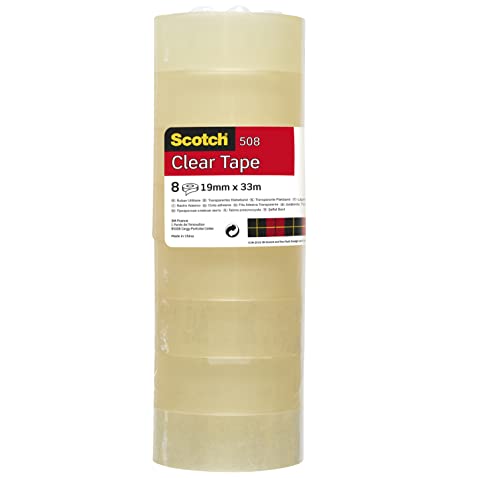 Scotch Cinta Adhesiva Transparente, 8 Rollos, 19 mm x33 m, Cinta Adhesiva...