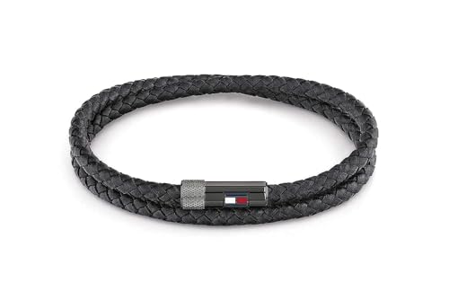 Tommy Hilfiger Jewelry Pulsera para Hombre de Piel Negro - 2790262S
