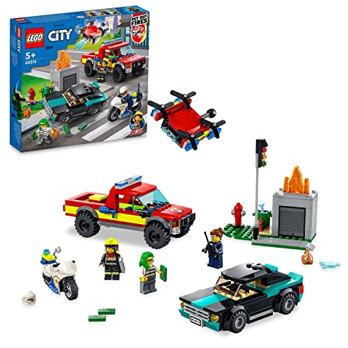 LEGO 60319 City Rescate de Bomberos y Persecución Policial, Set con Moto,...